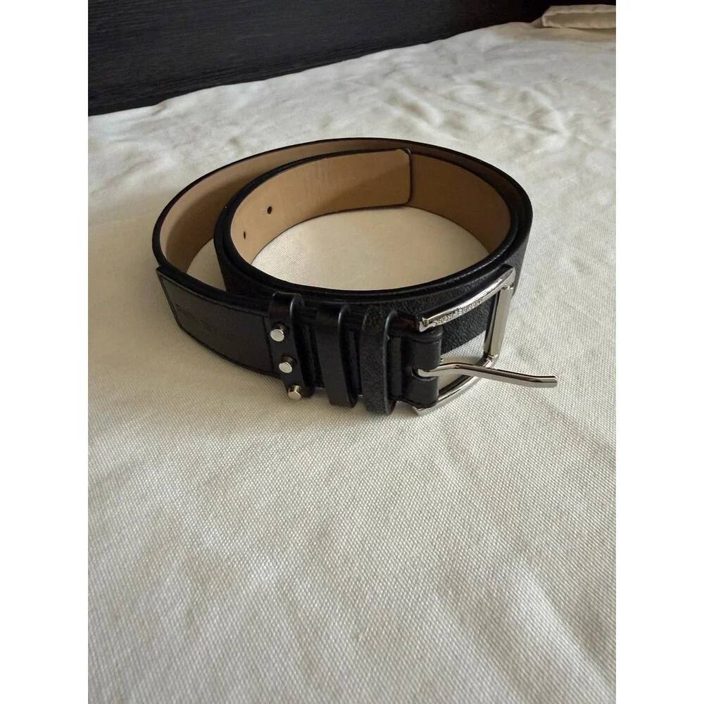 Michael Kors Mens MK Logo Belt Black Grey Buckle Synthetic Size L